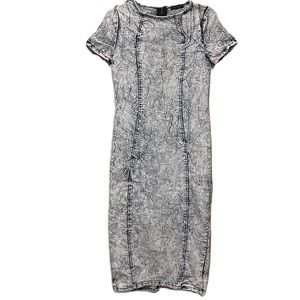 Roma Studio, Short Sleeves, Midi, Slit in Back Dress, Acid Wash Blue, Small
